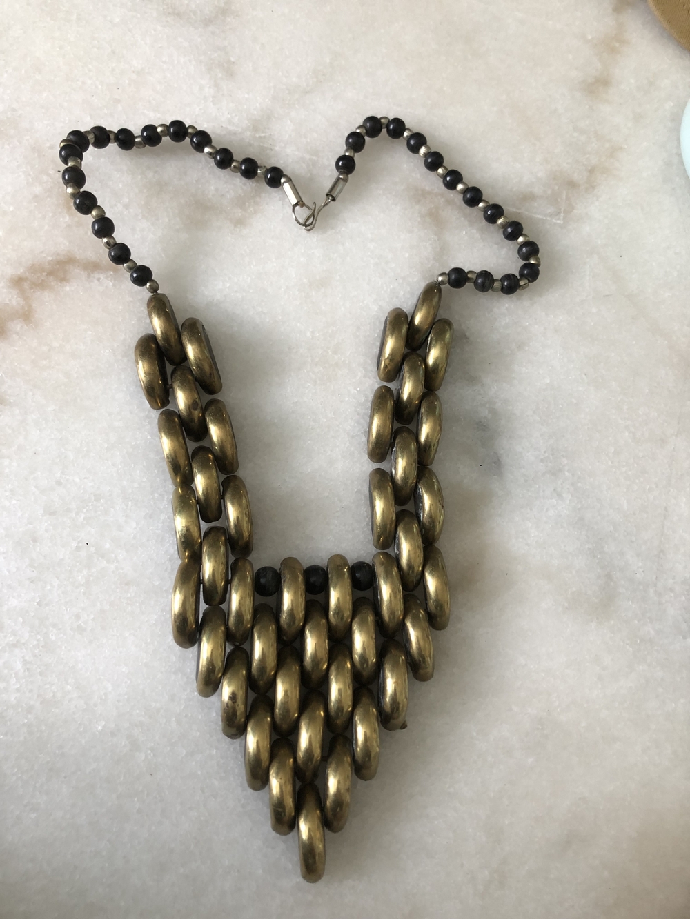Statement Gold-Tone Bib Necklace in Antiqued Brass Finish